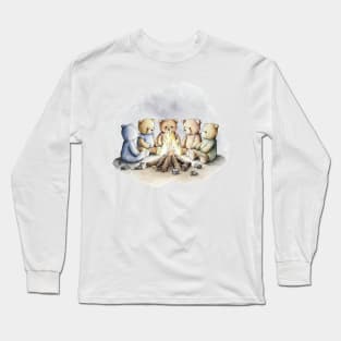 Teddy Bears Camping Watercolor Long Sleeve T-Shirt